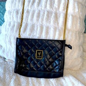 Younique quilted black purse with gold chain strap